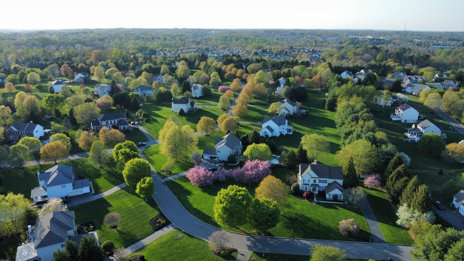Aerial view of Sandy Springs Georgia upscale residential neighborhood - rug cleaning service area