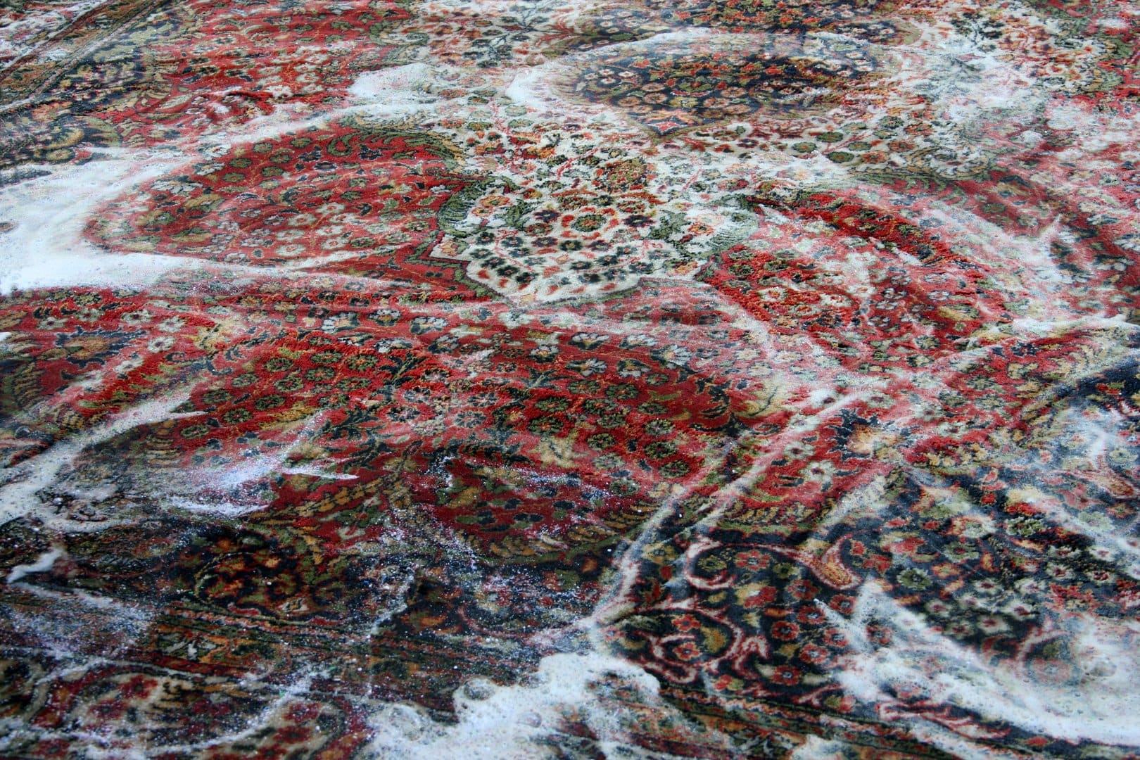 Turkish Karaman carpet being professionally cleaned with soap - expert rug washing services in Alpharetta GA