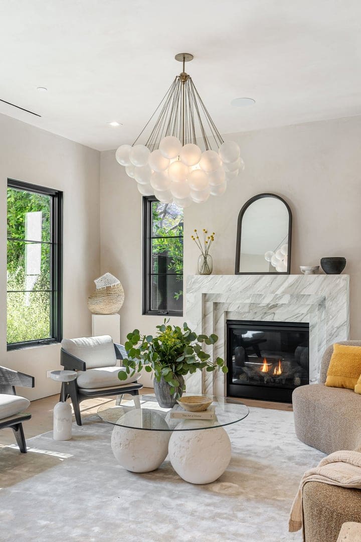 Modern luxury Alpharetta living room with elegant area rug - professional rug cleaning services in North Fulton GA