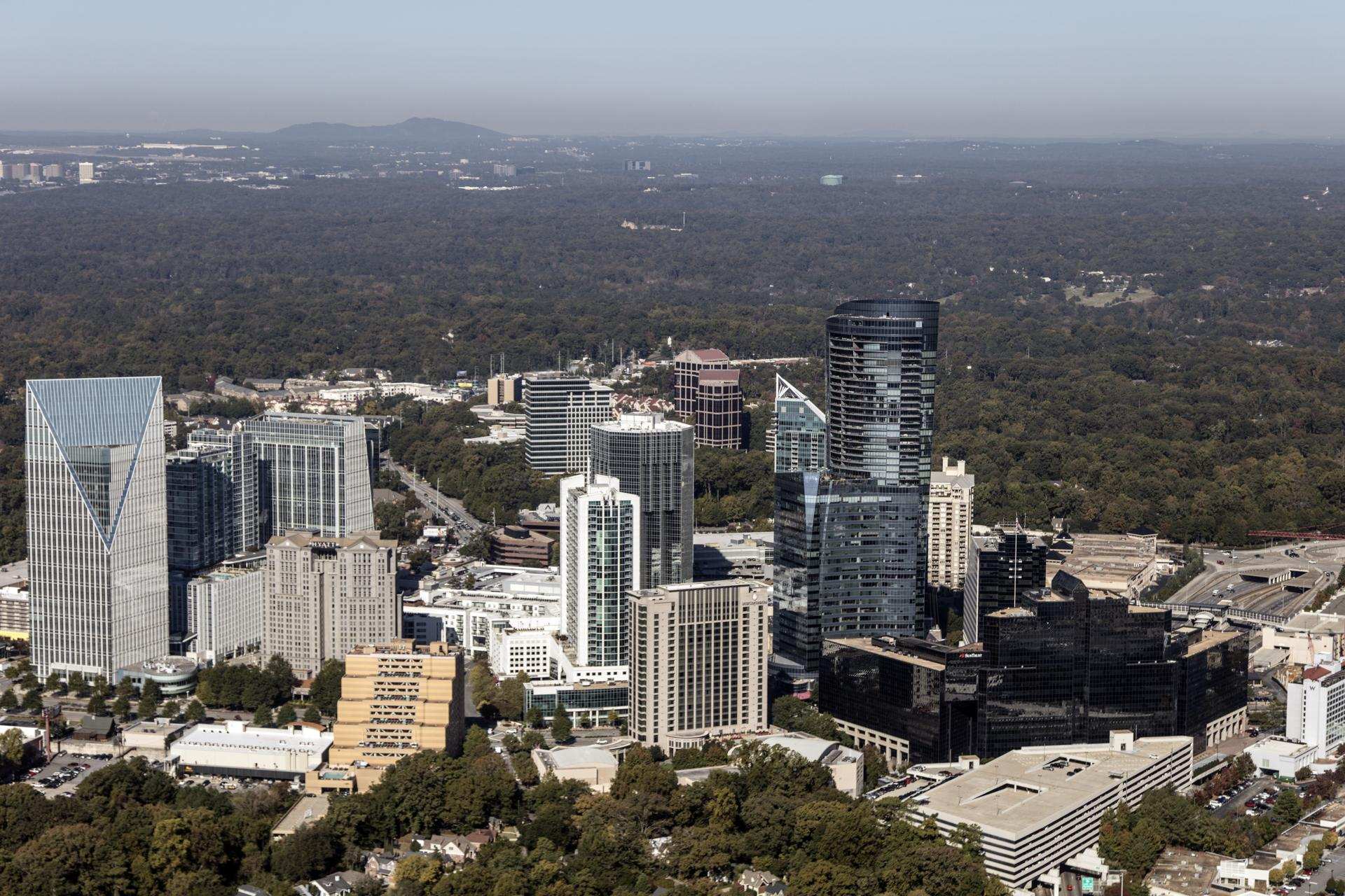 Aerial view of the Buckhead skyline in Atlanta, Georgia