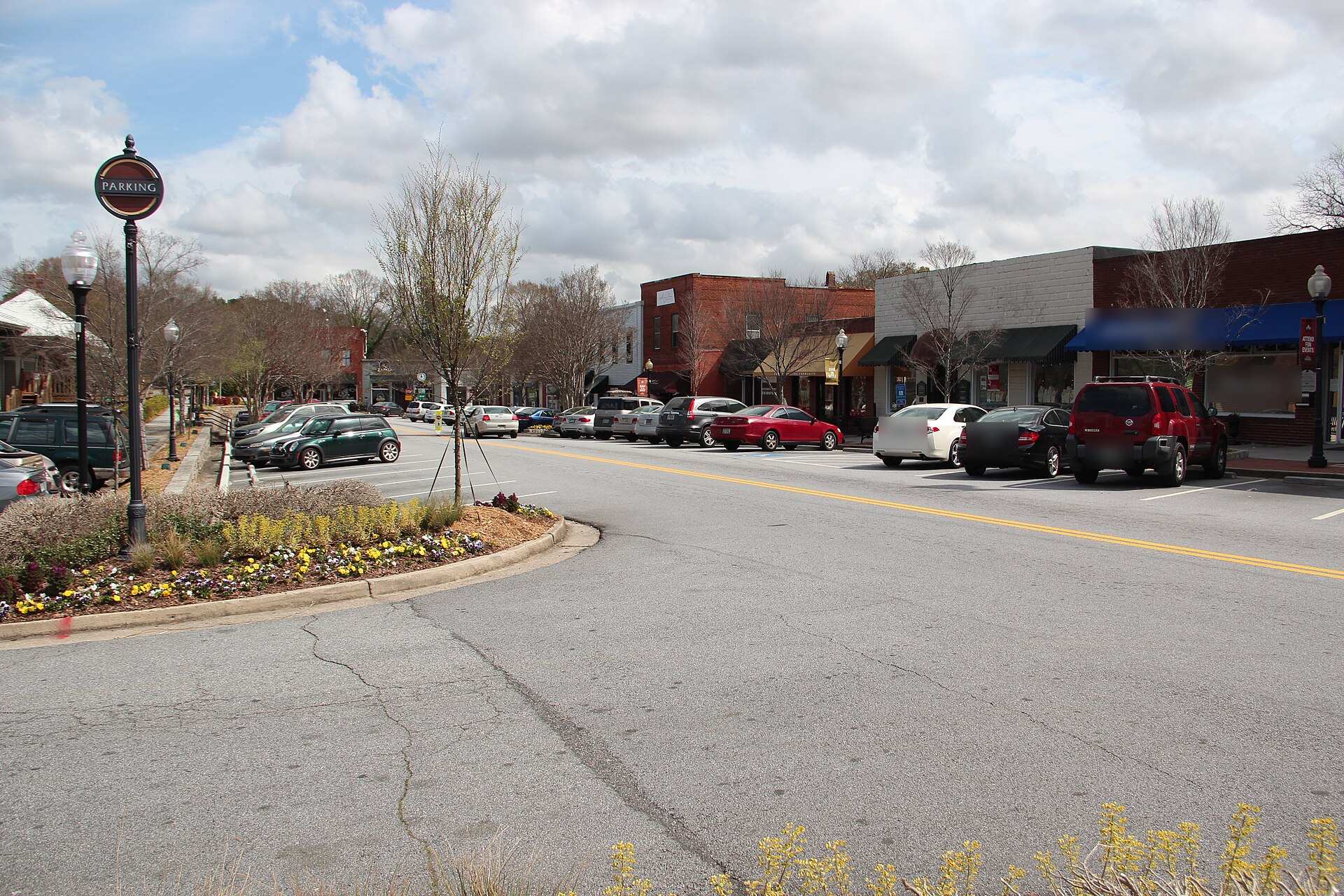 Historic storefronts in downtown Norcross, Georgia