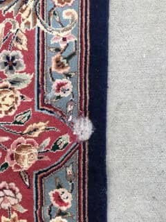 moth hole chewed in fine rug